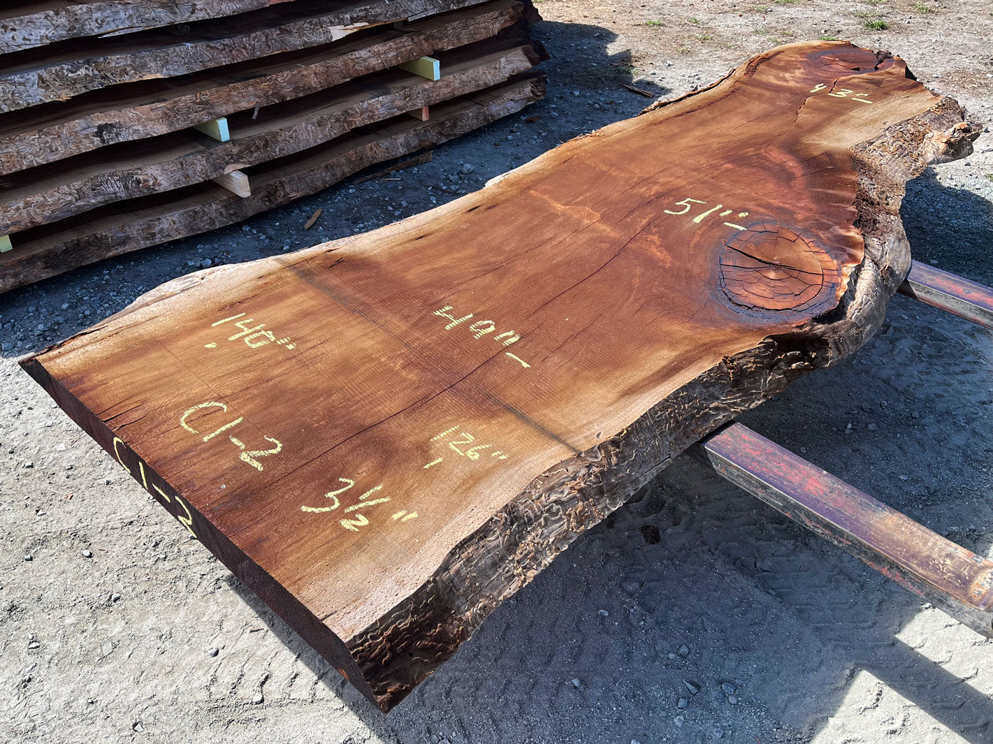 Giant Sequoia Live Edge Slab – 11.67' x 51" x 3.5" – Old Growth, Air-Dried – #C1-2