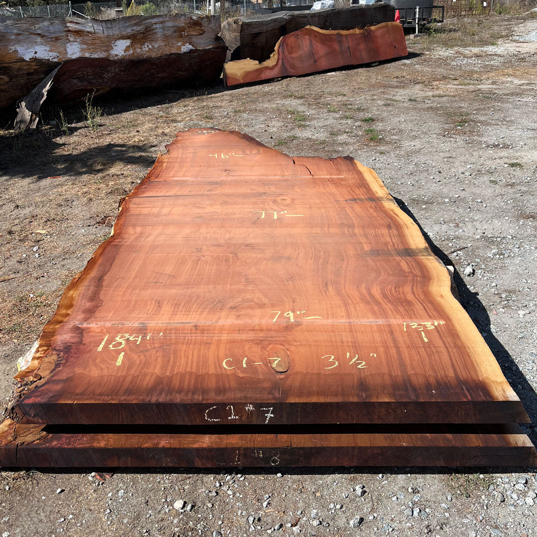 Giant Sequoia Live Edge Slab – 15.33' x 79" x 3.5" – Old Growth, Air-Dried – #C1-7