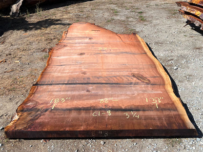 Giant Sequoia Live Edge Slab – 15.25' x 82" x 3.25" – Old Growth, Air-Dried – #C1-8