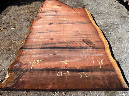 Giant Sequoia Live Edge Slab – 15.25' x 82" x 3.25" – Old Growth, Air-Dried – #C1-8