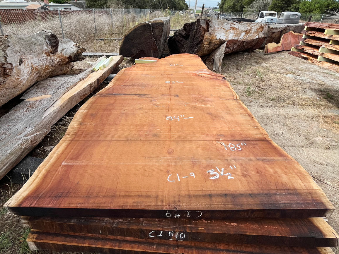 Giant Sequoia Live Edge Slab – 15.42' x 84" x 3.5" – Old Growth, Air-Dried – #C1-9
