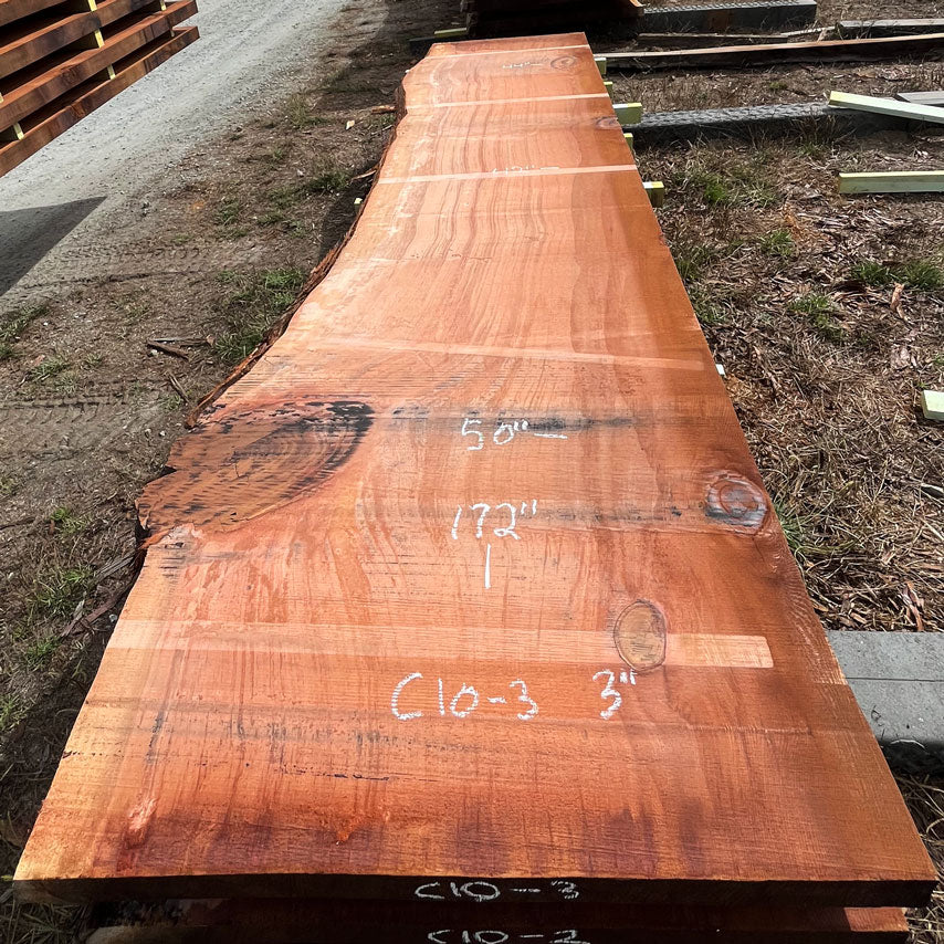 Giant Sequoia Live Edge Slab – 14.33' x 50" x 3" – Old Growth, Air-Dried – #C10-3