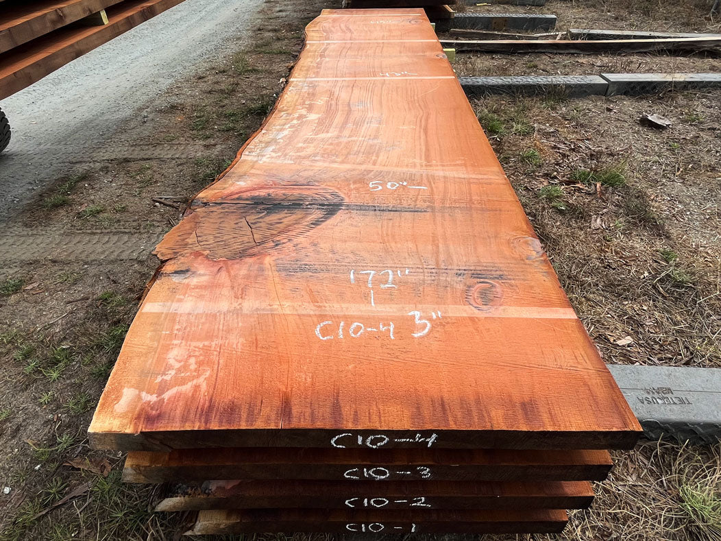 Giant Sequoia Live Edge Slab – 14.33' x 50" x 3" – Old Growth, Air-Dried – #C10-4