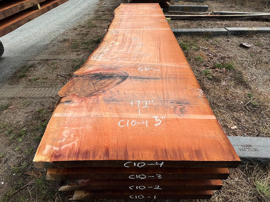 Giant Sequoia Live Edge Slab – 14.33' x 50" x 3" – Old Growth, Air-Dried – #C10-4