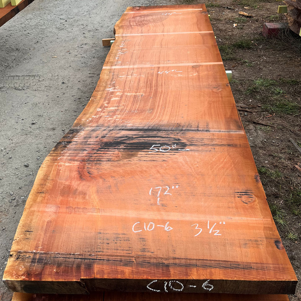 Giant Sequoia Live Edge Slab – 14.33' x 50" x 3.5" – Old Growth, Air-Dried – #C10-6