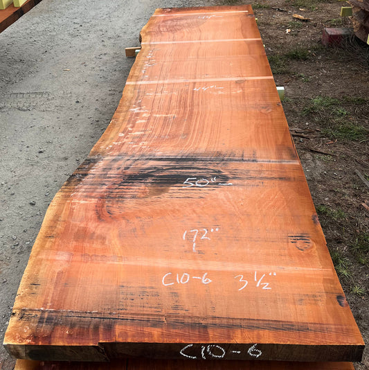 Giant Sequoia Live Edge Slab – 14.33' x 50" x 3.5" – Old Growth, Air-Dried – #C10-6