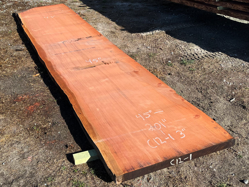 Giant Sequoia Live Edge Slab – 16.75' x 45" x 2.5" – Old Growth, Air-Dried – #C12-1