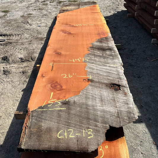 Giant Sequoia Live Edge Slab – 12.92' x 44.5" x 1.5" – Old Growth, Air-Dried – #C12-13