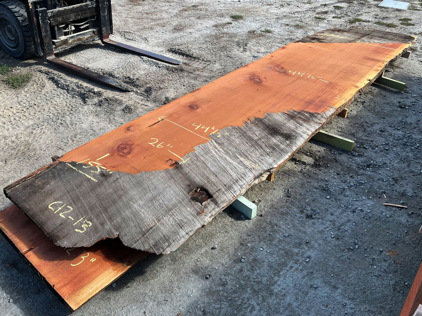 Giant Sequoia Live Edge Slab – 12.92' x 44.5" x 1.5" – Old Growth, Air-Dried – #C12-13