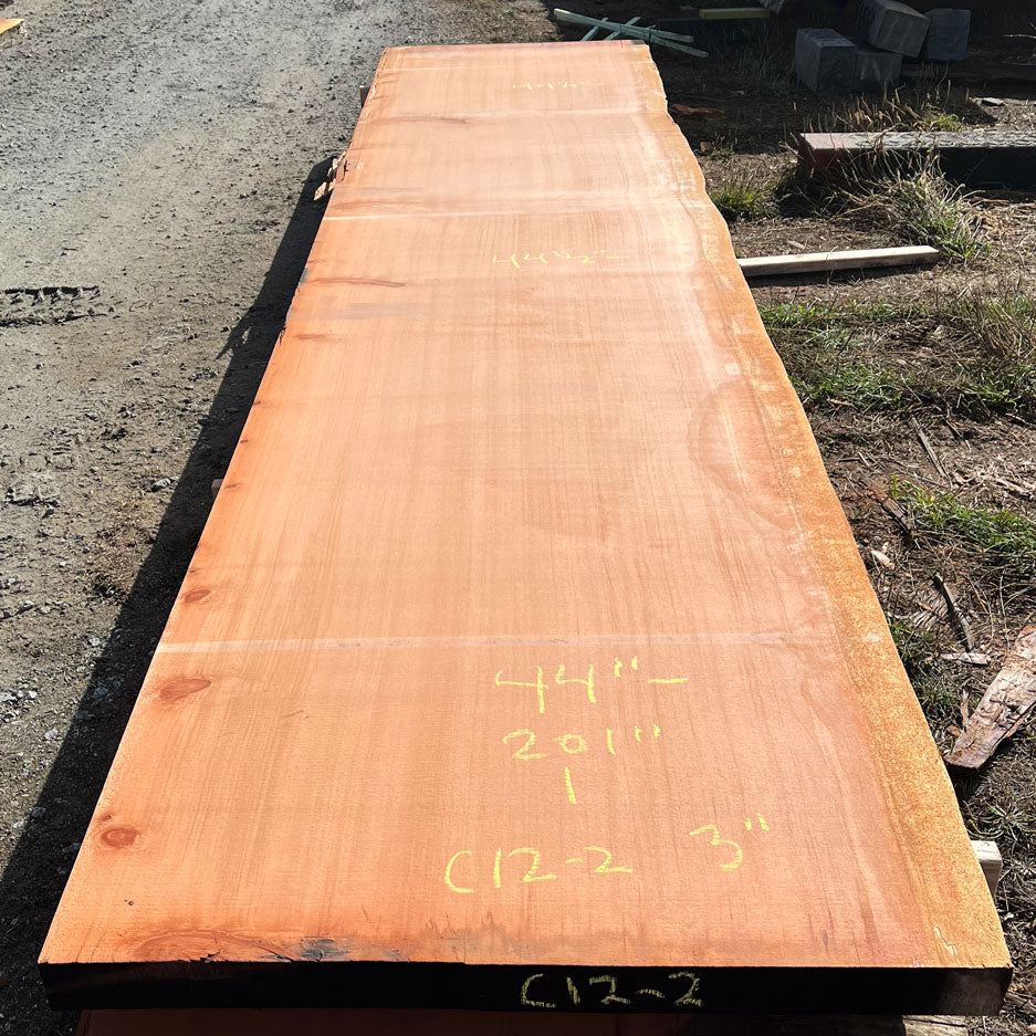 Giant Sequoia Live Edge Slab – 16.75' x 44.5" x 3" – Old Growth, Air-Dried – #C12-2