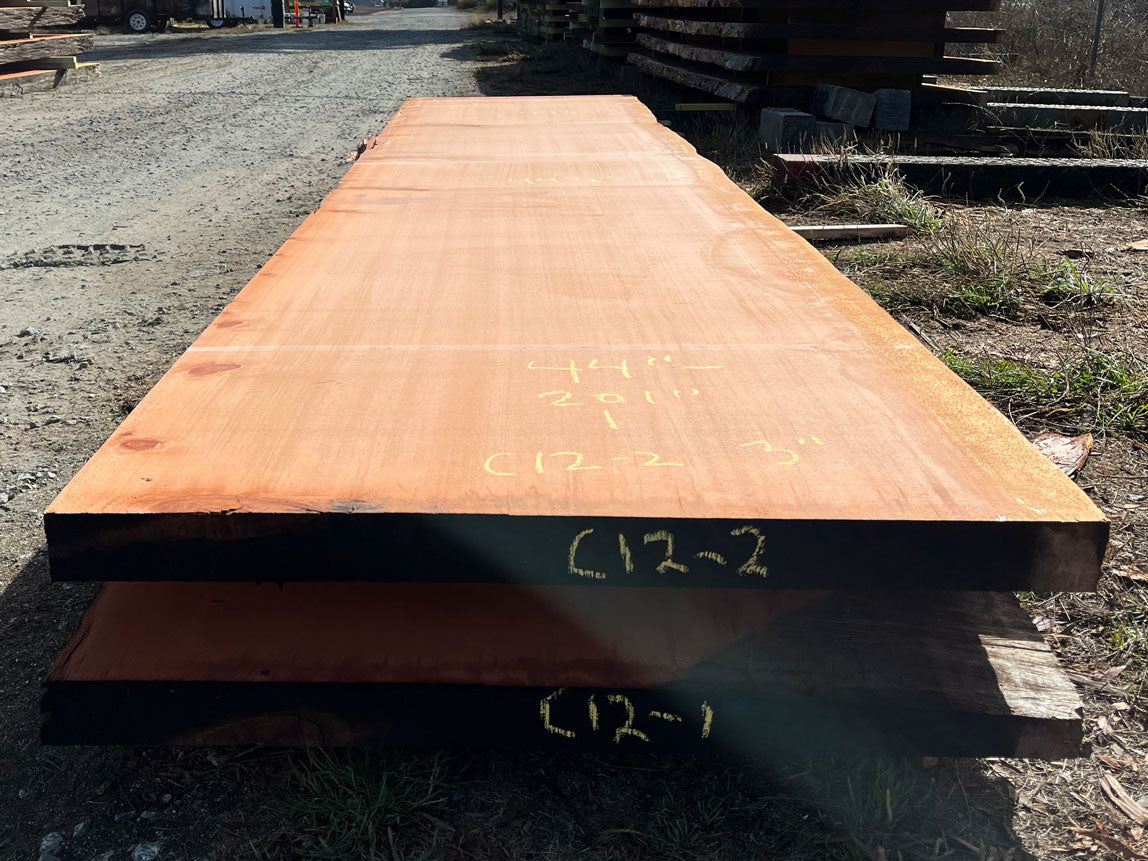 Giant Sequoia Live Edge Slab – 16.75' x 44.5" x 3" – Old Growth, Air-Dried – #C12-2