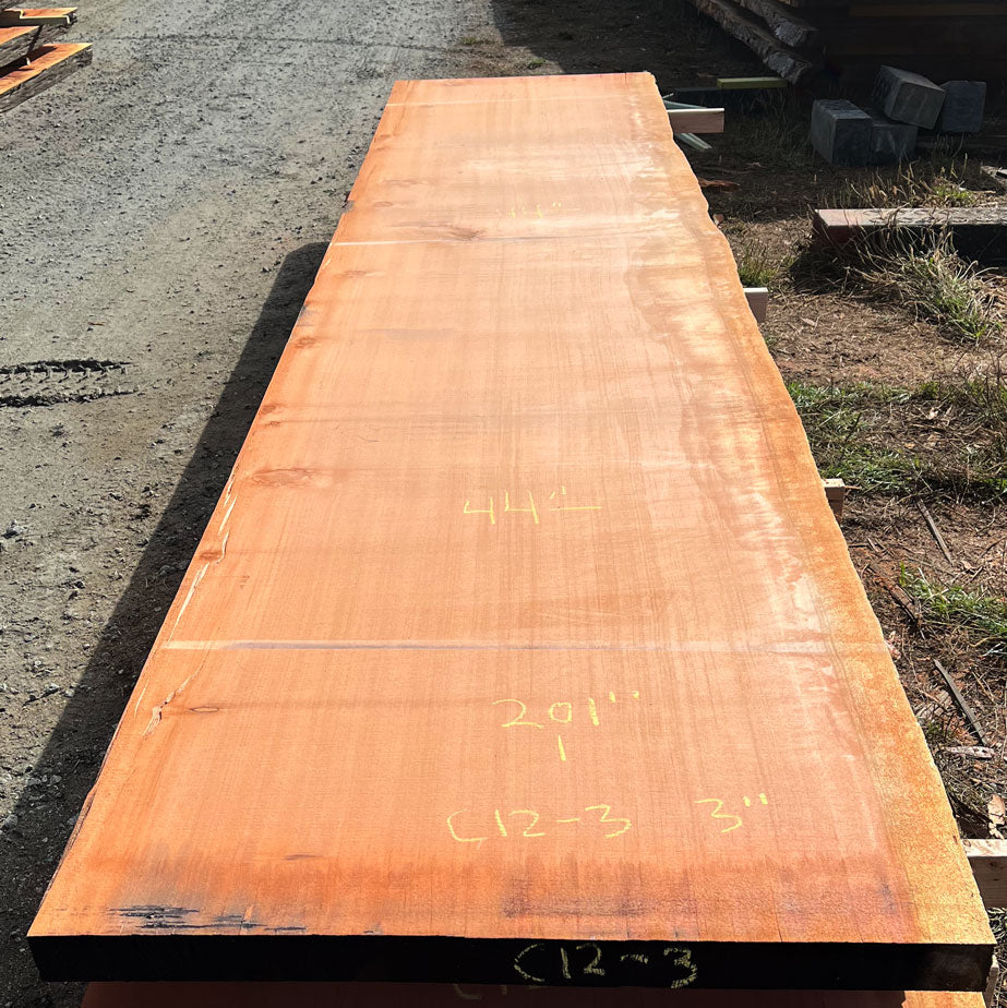 Giant Sequoia Live Edge Slab – 16.75' x 44" x 3" – Old Growth, Air-Dried – #C12-3