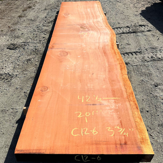 Giant Sequoia Live Edge Slab – 16.75' x 44" x 3.75" – Old Growth, Air-Dried – #C12-6