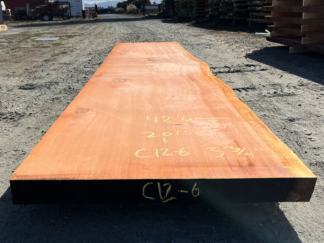 Giant Sequoia Live Edge Slab – 16.75' x 44" x 3.75" – Old Growth, Air-Dried – #C12-6