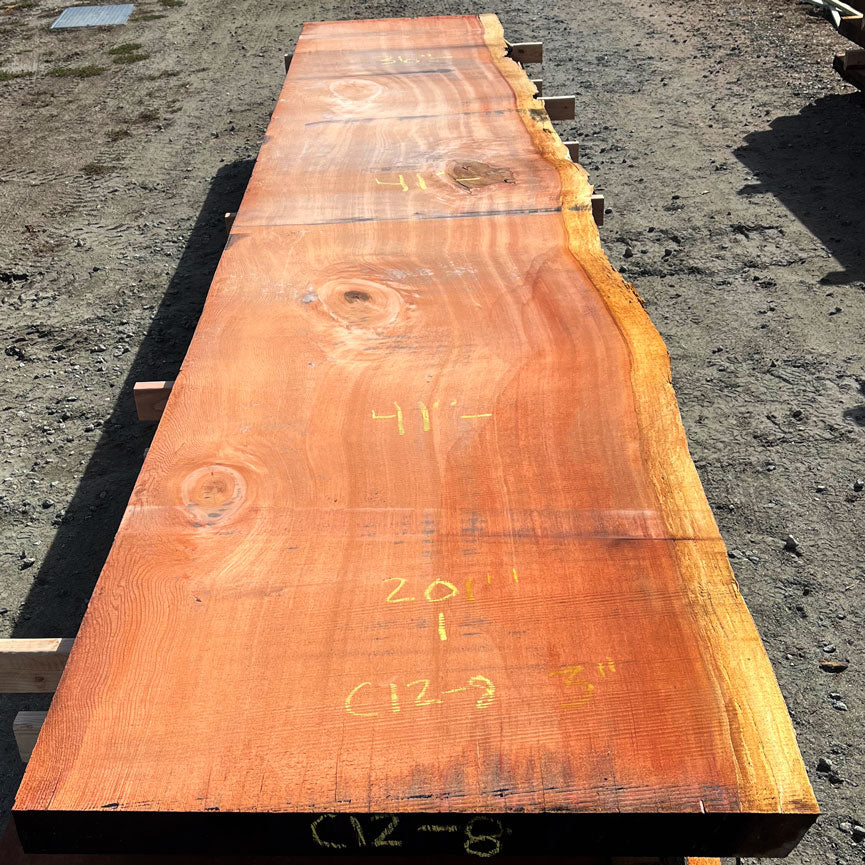 Giant Sequoia Live Edge Slab – 16.75' x 41" x 3" – Old Growth, Air-Dried – #C12-8