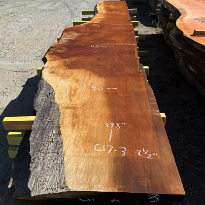 Giant Sequoia Live Edge Slab – 16.58' x 45" x 2.5" – Old Growth, Air-Dried – #C17-3