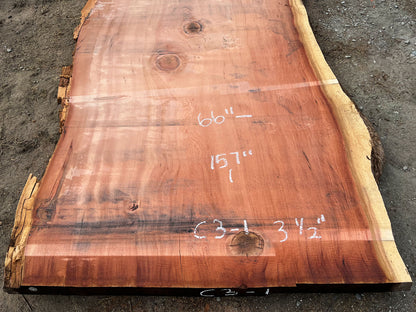 Giant Sequoia Live Edge Slab – 13.08' x 72" x 3.5" – Old Growth, Air-Dried – #C3-1