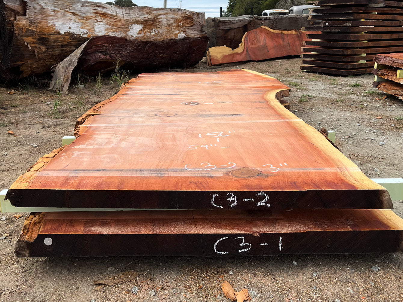 Giant Sequoia Live Edge Slab – 13' x 72" x 3" – Old Growth, Air-Dried – #C3-2