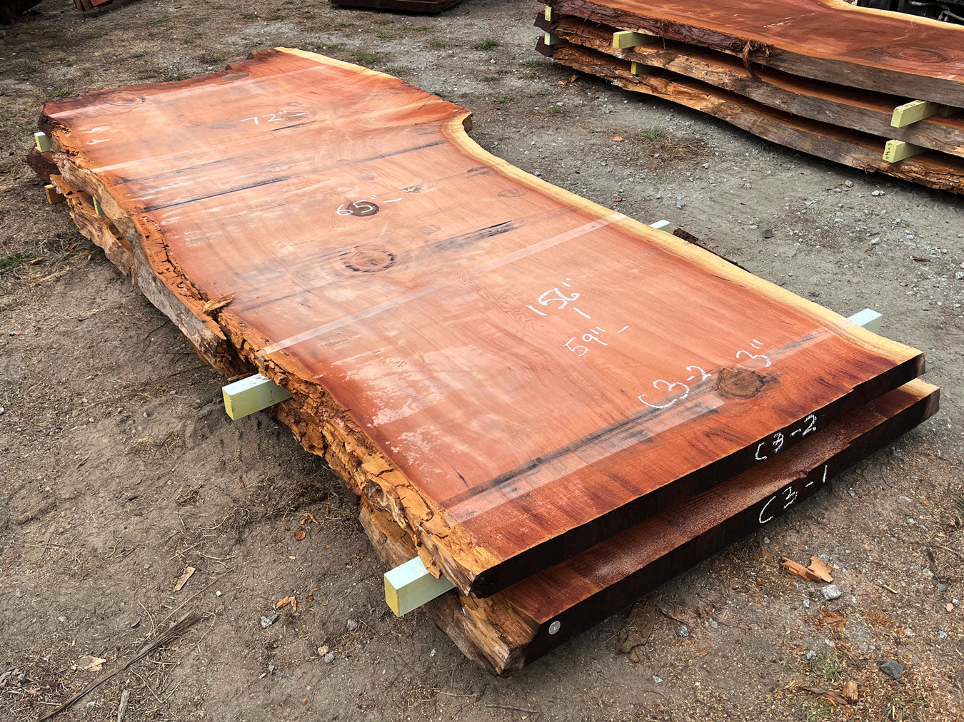 Giant Sequoia Live Edge Slab – 13' x 72" x 3" – Old Growth, Air-Dried – #C3-2
