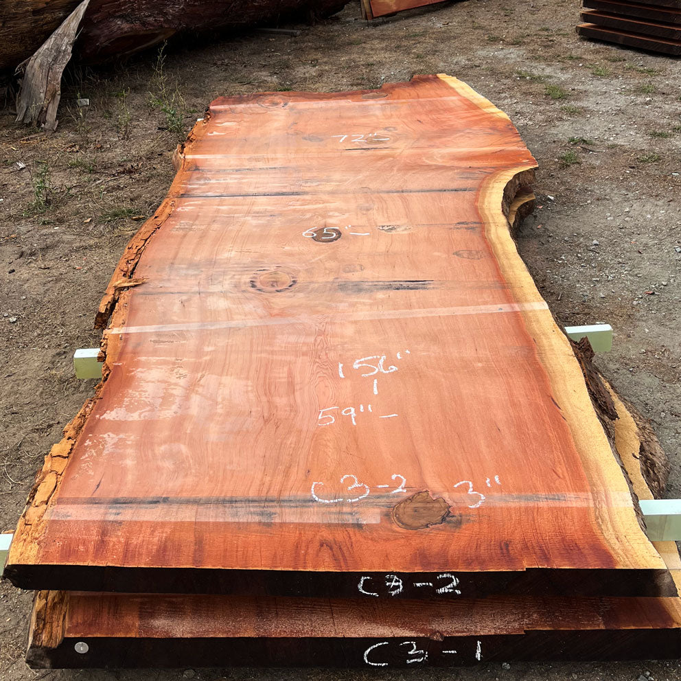 Giant Sequoia Live Edge Slab – 13' x 72" x 3" – Old Growth, Air-Dried – #C3-2