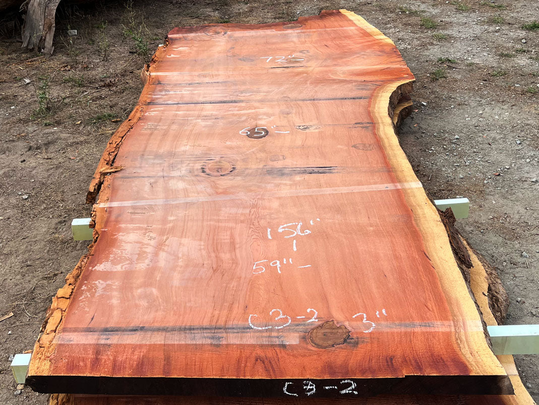 Giant Sequoia Live Edge Slab – 13' x 72" x 3" – Old Growth, Air-Dried – #C3-2