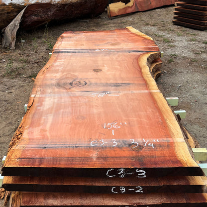 Giant Sequoia Live Edge Slab – 13' x 67" x 3.25" – Old Growth, Air-Dried – #C3-3