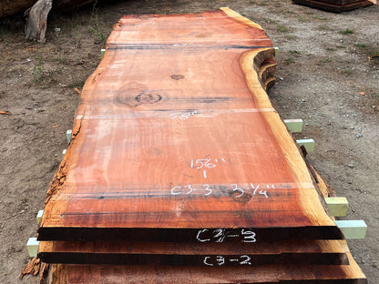 Giant Sequoia Live Edge Slab – 13' x 67" x 3.25" – Old Growth, Air-Dried – #C3-3