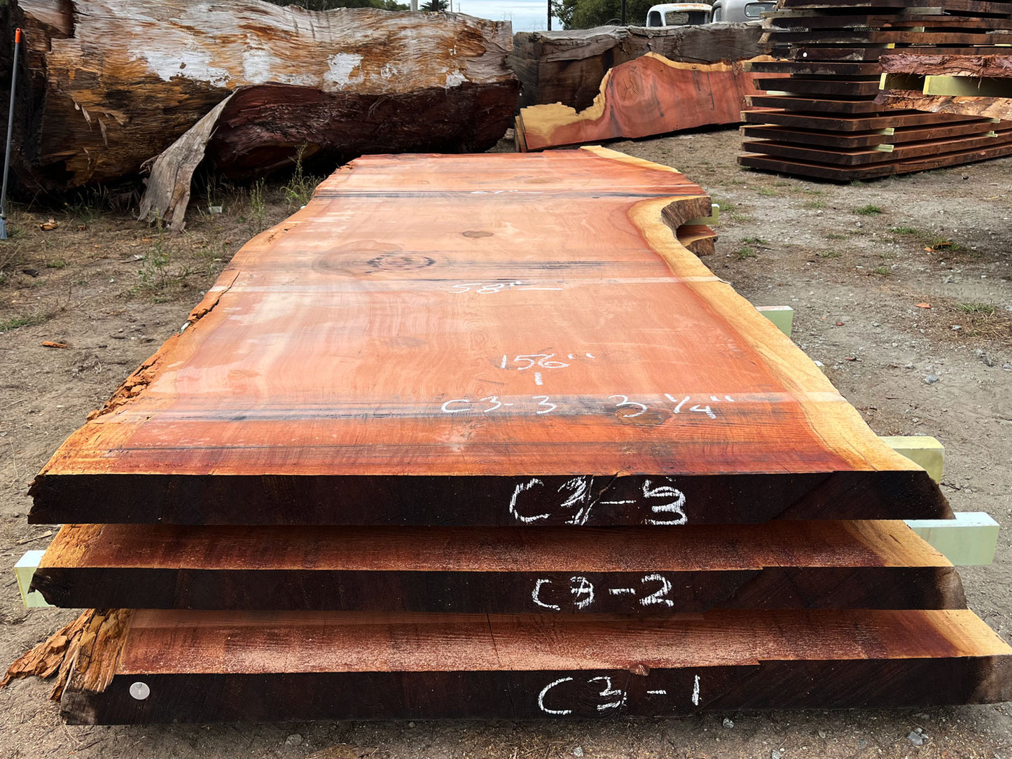 Giant Sequoia Live Edge Slab – 13' x 67" x 3.25" – Old Growth, Air-Dried – #C3-3