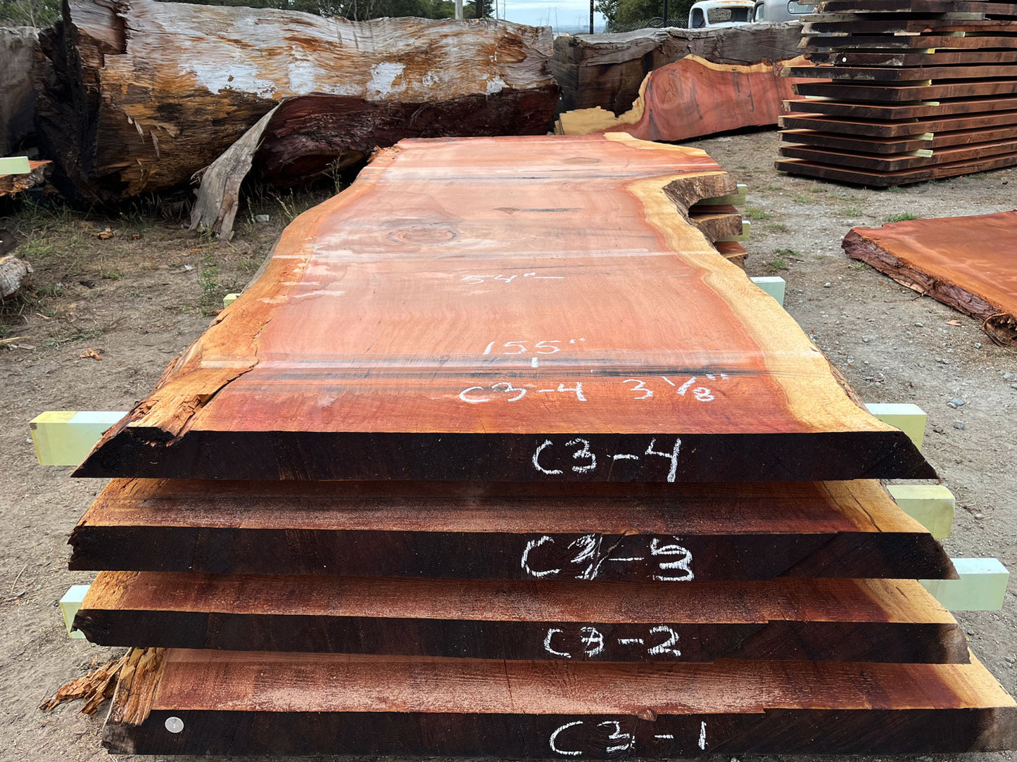 Giant Sequoia Live Edge Slab – 12.92' x 67" x 3.125" – Old Growth, Air-Dried – #C3-4
