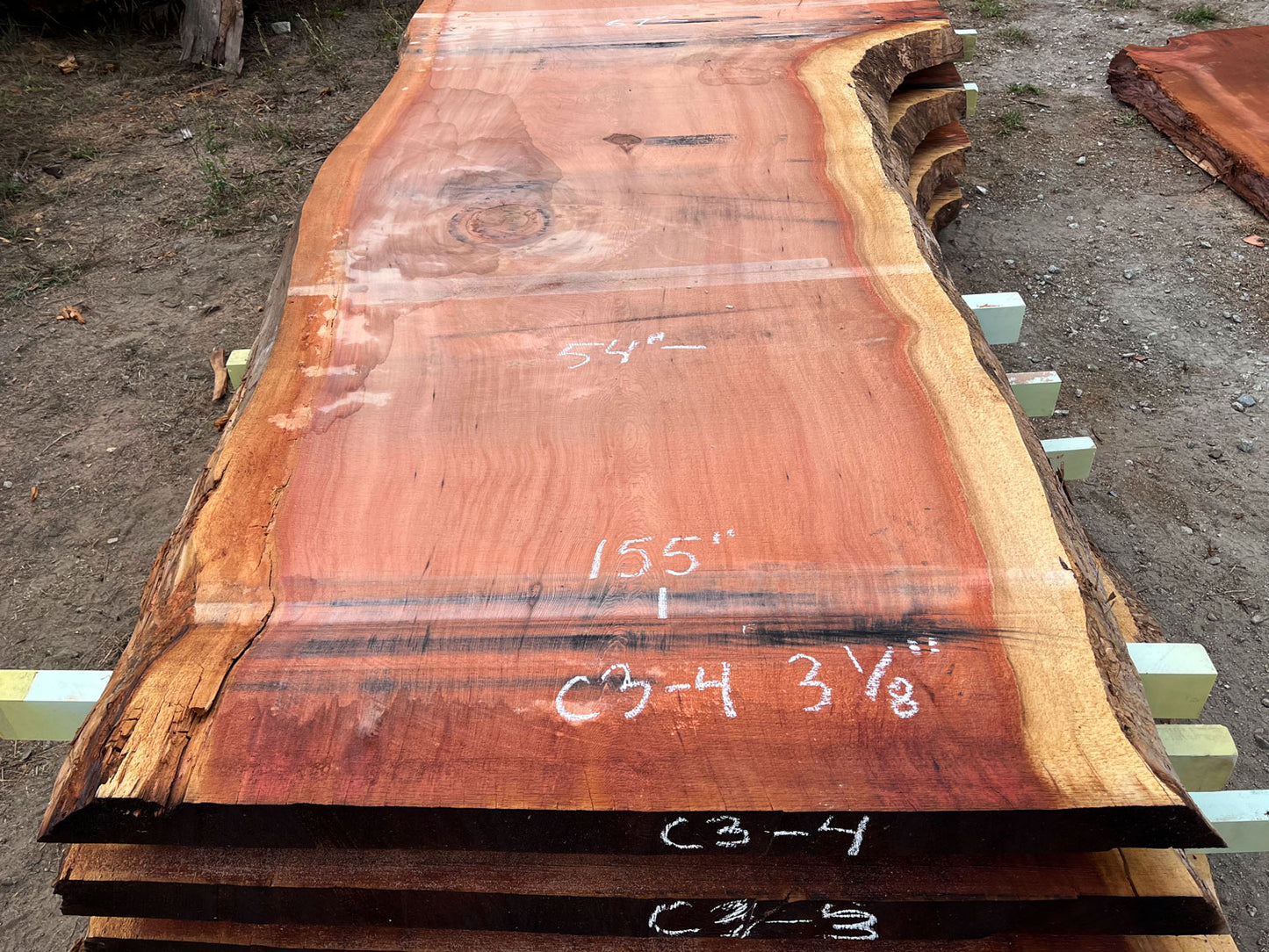 Giant Sequoia Live Edge Slab – 12.92' x 67" x 3.125" – Old Growth, Air-Dried – #C3-4