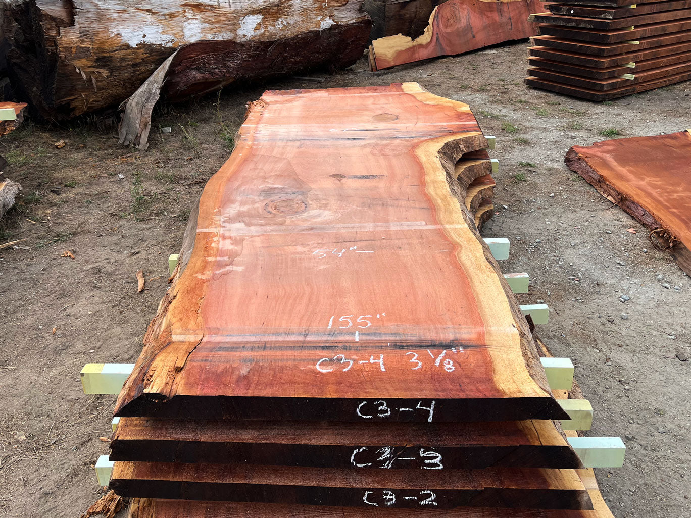 Giant Sequoia Live Edge Slab – 12.92' x 67" x 3.125" – Old Growth, Air-Dried – #C3-4