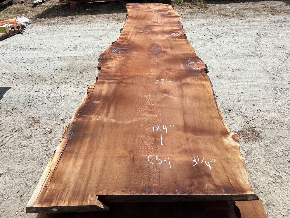 Giant Sequoia Live Edge Slab – 15.33' x 53" x 3.25" – Old Growth, Air-Dried – #C5-1