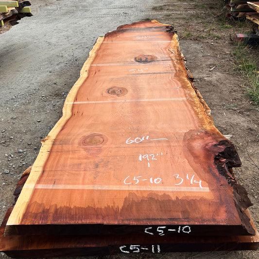 Giant Sequoia Live Edge Slab – 16' x 60" x 3.25" – Old Growth, Air-Dried – #C5-10