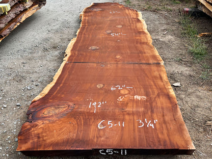 Giant Sequoia Live Edge Slab – 16' x 62" x 3.25" – Old Growth, Air-Dried – #C5-11