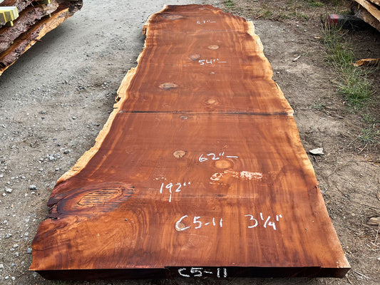 Giant Sequoia Live Edge Slab – 16' x 62" x 3.25" – Old Growth, Air-Dried – #C5-11
