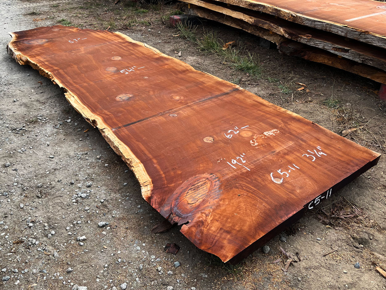 Giant Sequoia Live Edge Slab – 16' x 62" x 3.25" – Old Growth, Air-Dried – #C5-11