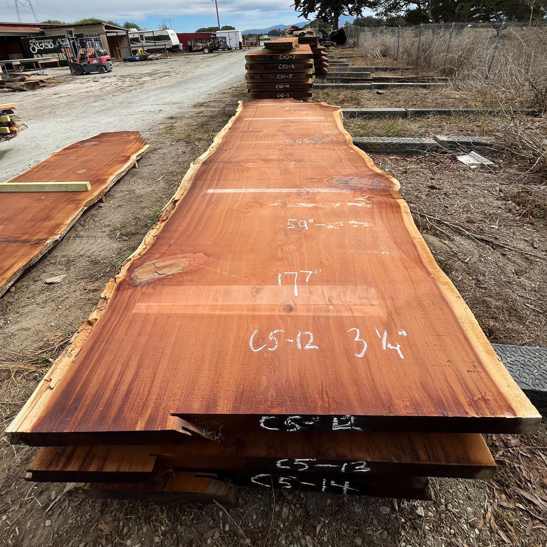 Giant Sequoia Live Edge Slab – 14.75' x 59" x 3.256" – Old Growth, Air-Dried – #C5-12