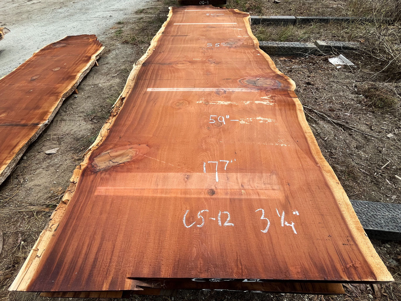 Giant Sequoia Live Edge Slab – 14.75' x 59" x 3.256" – Old Growth, Air-Dried – #C5-12