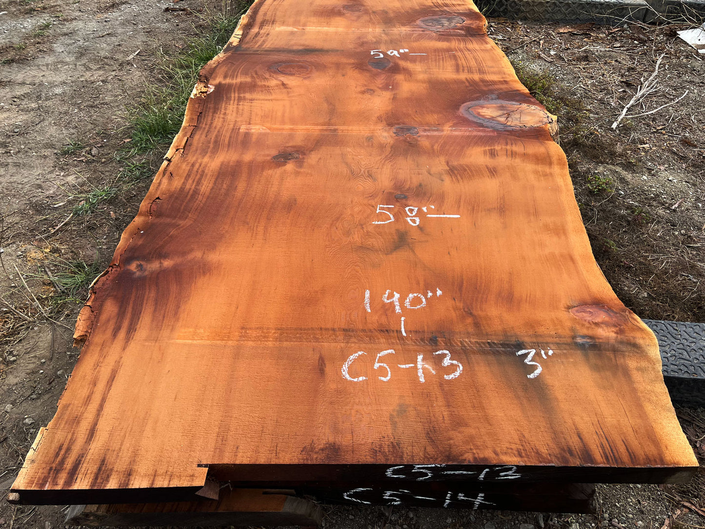 Giant Sequoia Live Edge Slab – 15.83' x 59" x 3" – Old Growth, Air-Dried – #C5-13