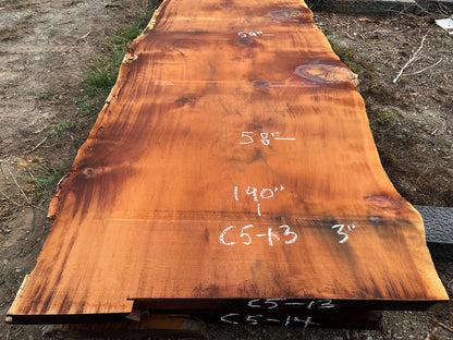 Giant Sequoia Live Edge Slab – 15.83' x 59" x 3" – Old Growth, Air-Dried – #C5-13