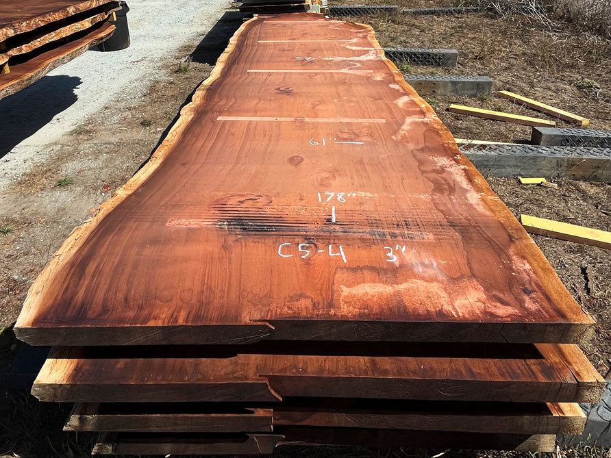Giant Sequoia Live Edge Slab – 16.17' x 61" x 3" – Old Growth, Air-Dried – #C5-4