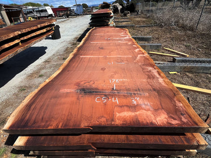 Giant Sequoia Live Edge Slab – 16.17' x 61" x 3" – Old Growth, Air-Dried – #C5-4
