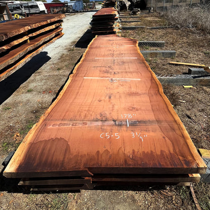Giant Sequoia Live Edge Slab – 16.17' x 62" x 3.25" – Old Growth, Air-Dried – #C5-5