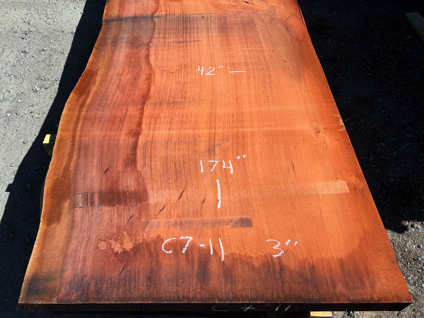 Giant Sequoia Live Edge Slab – 14.5' x 42" x 3" – Old Growth, Air-Dried – #C7-11