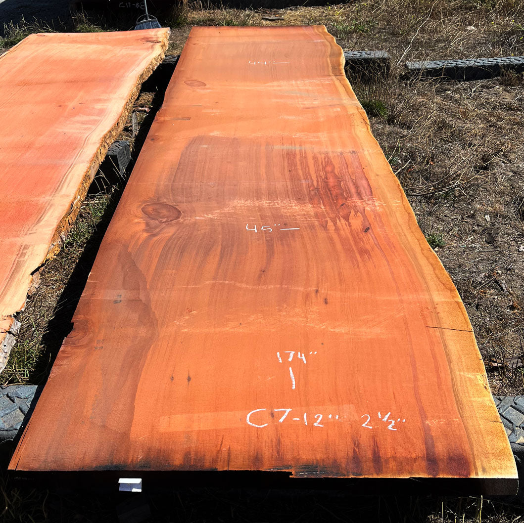 Giant Sequoia Live Edge Slab – 14.5' x 45" x 2.5" – Old Growth, Air-Dried – #C7-12