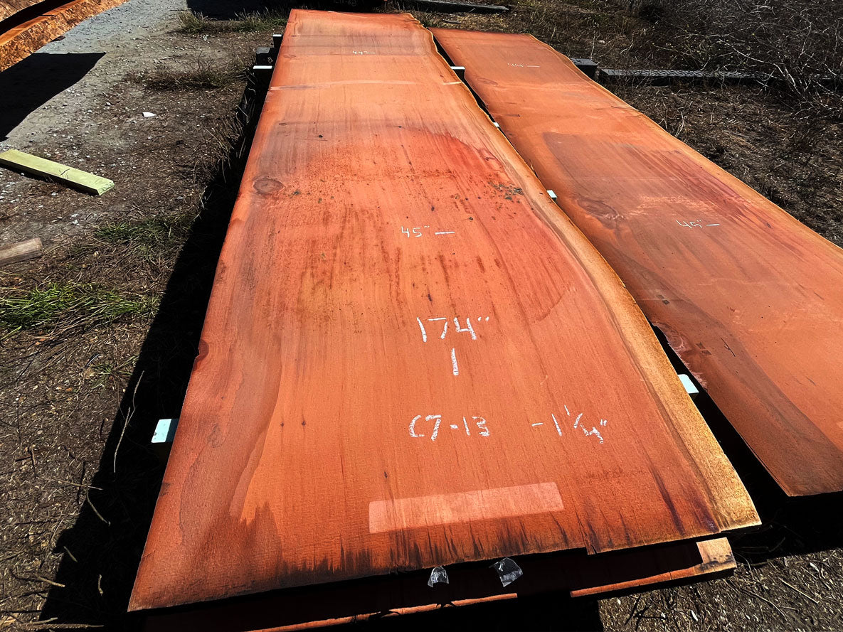 Giant Sequoia Live Edge Slab – 14.5' x 45" x 1.25" – Old Growth, Air-Dried – #C7-13