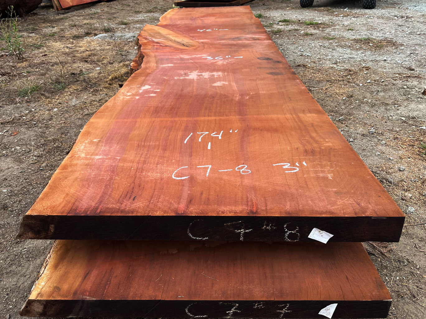 Giant Sequoia Live Edge Slab – 14.5' x 46" x 3" – Old Growth, Air-Dried – #C7-8