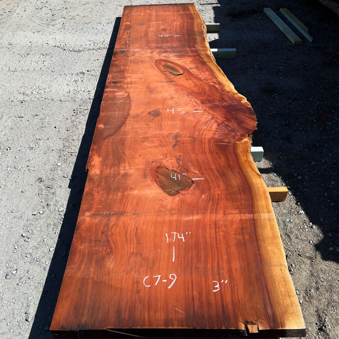 Giant Sequoia Live Edge Slab – 14.5' x 45" x 3" – Old Growth, Air-Dried – #C7-9