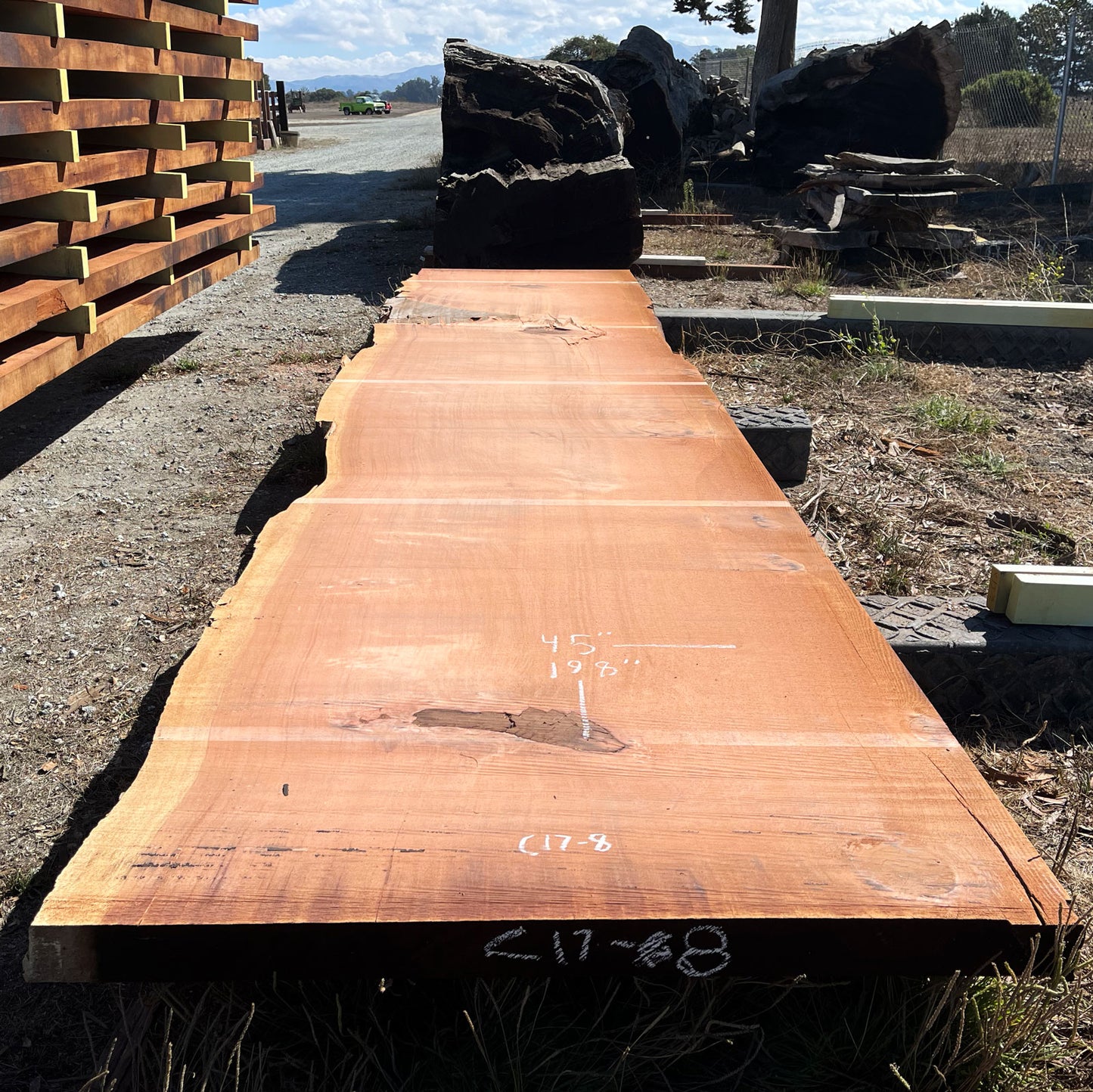 Giant Sequoia Live Edge Slab – 16.5' x 45" x 3.25" – Old Growth, Air-Dried – #C17-8